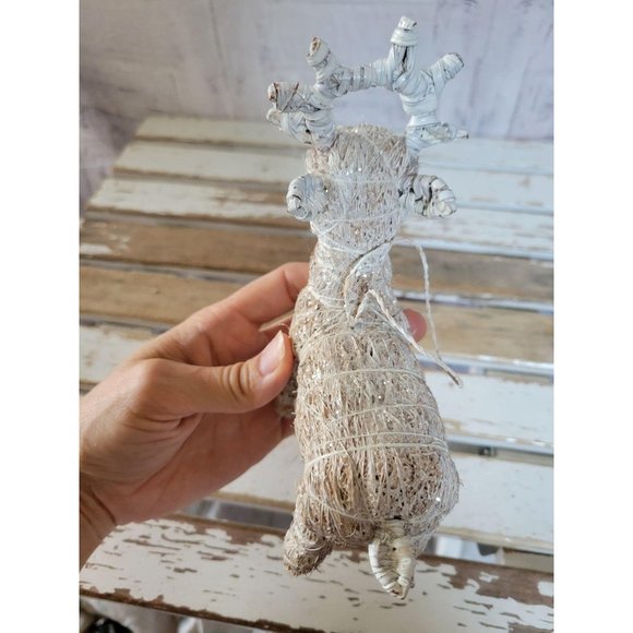 Glitter reindeer ornament shabby chic white deer X - Picture 5 of 6